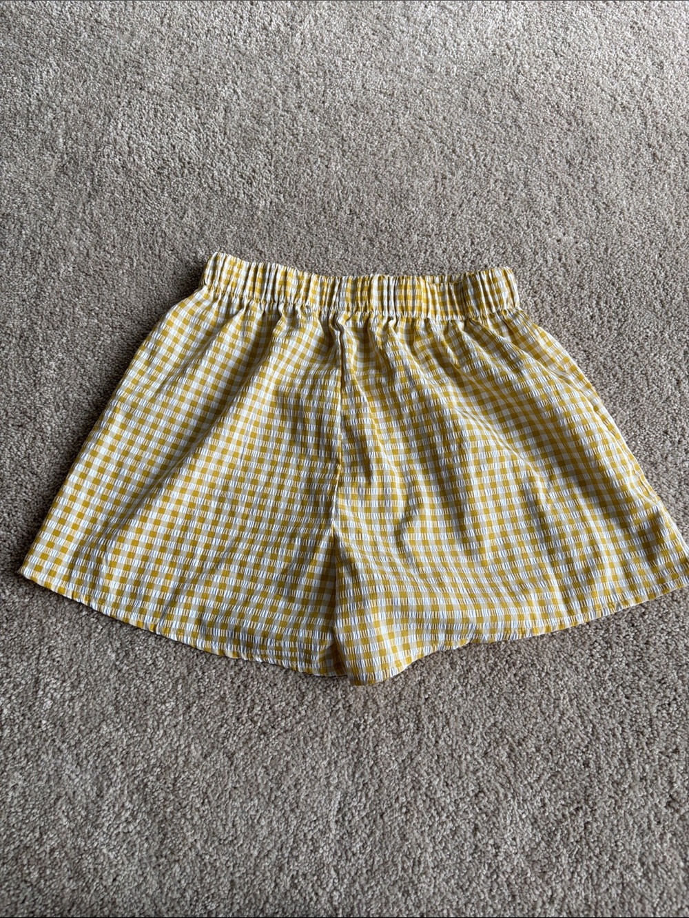 Yellow Gingham Elastic Waist Shorts